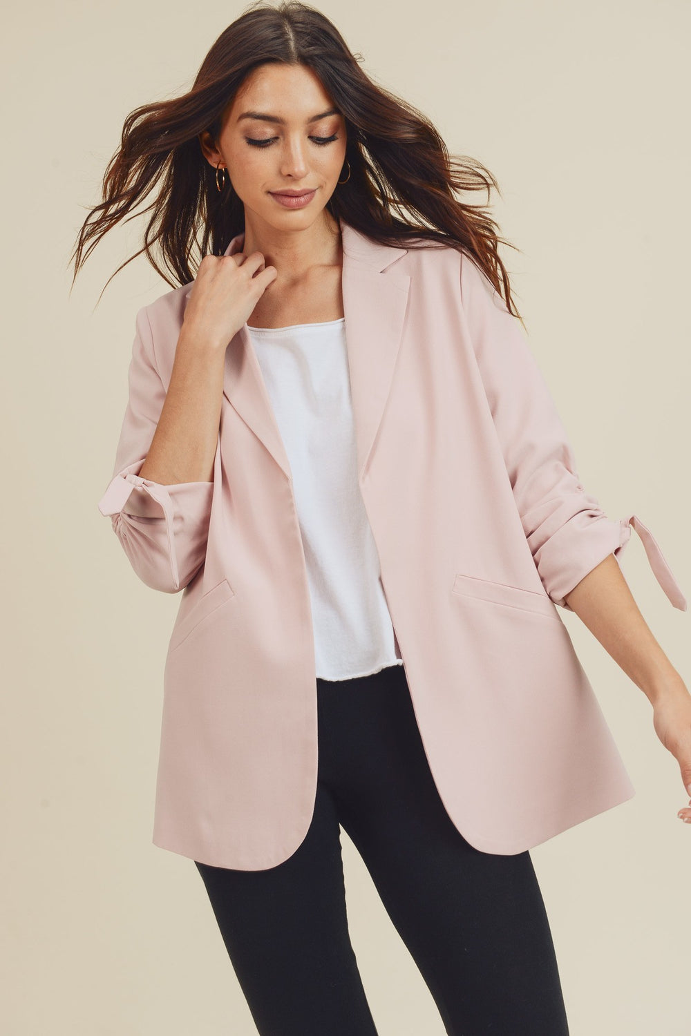 PINK PERFECTION RUCHED SLEEVE BLAZER - Fashion Bop