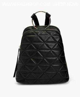 Black Vegan Backpack With Top Ring Detail - Fashion Bop