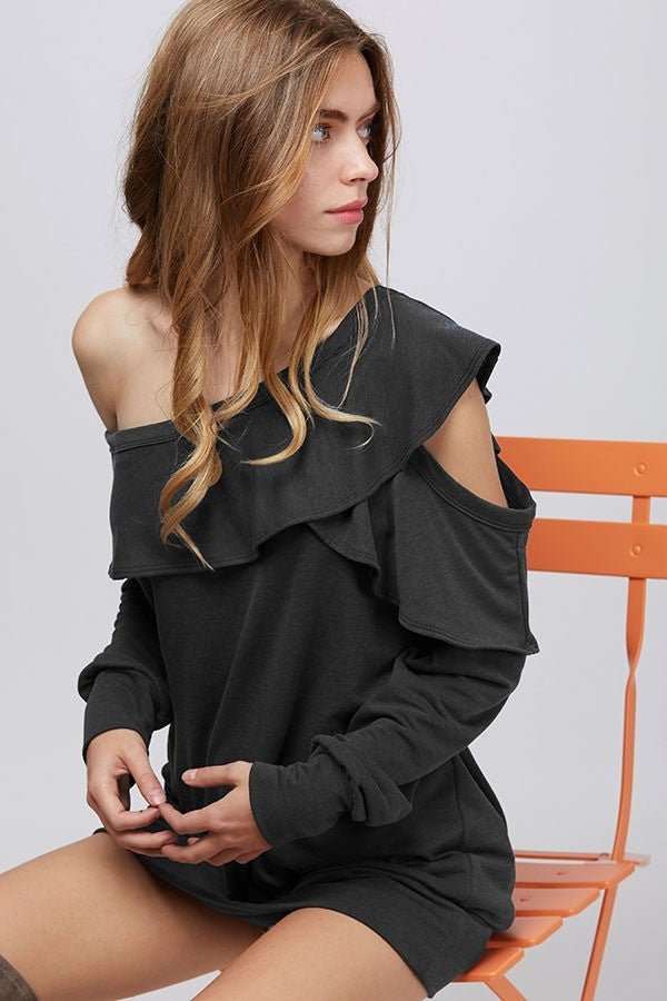 Charcoal One Shoulder Tunic - Fashion Bop