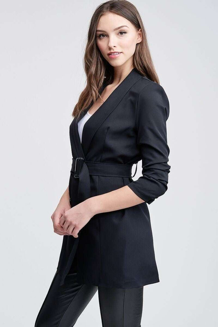 BLACK BELTED BLAZER - Fashion Bop
