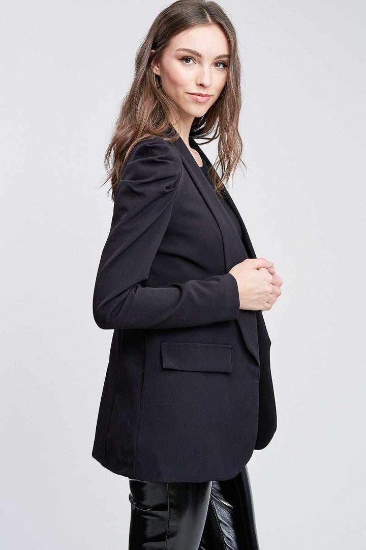 BLACK BUBBLE SHOULDER LONG SLEEVE BLAZER - Fashion Bop