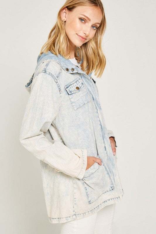 Ice Washed Oversized Denim Jacket Hoodie