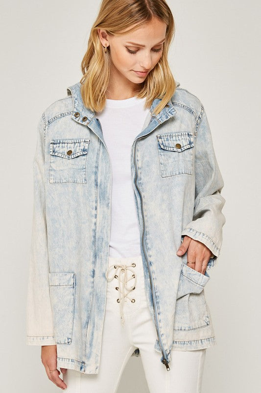 Ice Washed Oversized Denim Jacket Hoodie