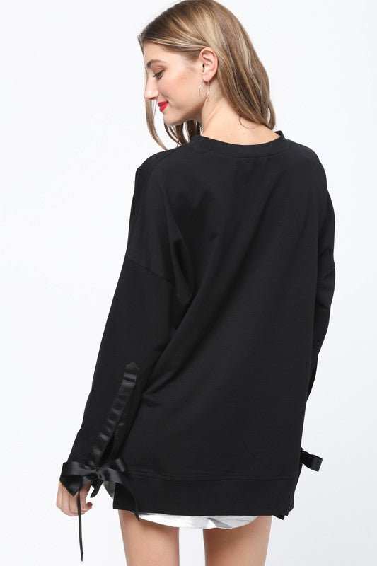 Black Bow Detail Sweatshirt - Fashion Bop