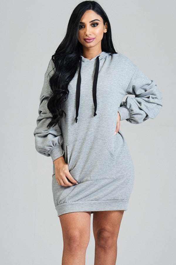 Sweatshirt Dress With Hoodie - Fashion Bop