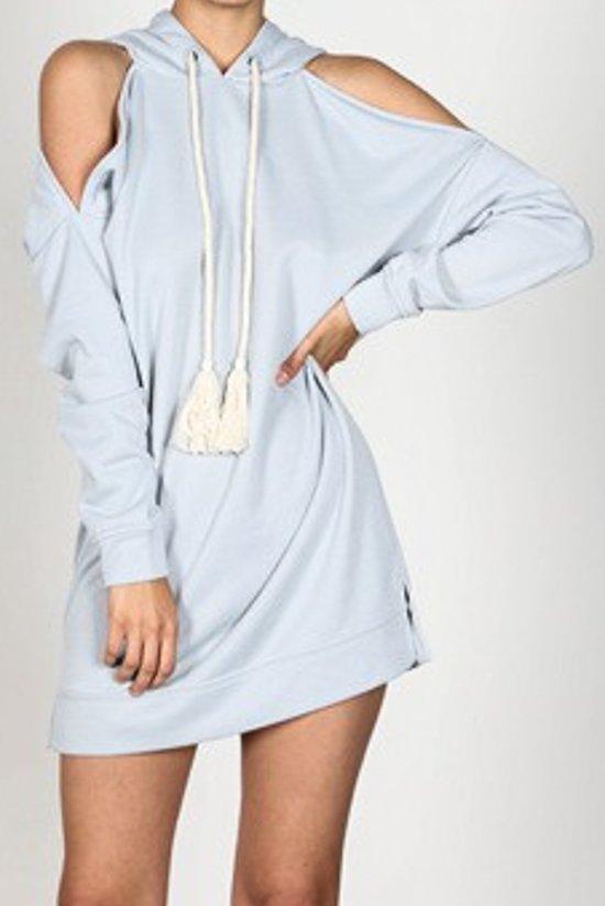 Baby Blue Sweatshirt Dress With Cold Shoulder