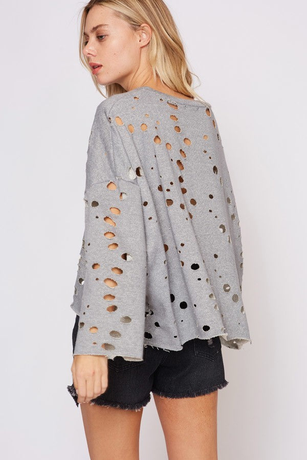 Gray Laser Cut Sweatshirt - Fashion Bop