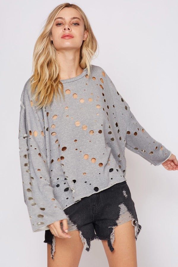 Gray Laser Cut Sweatshirt - Fashion Bop