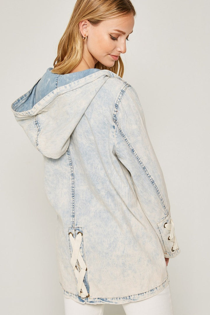 Ice Washed Oversized Denim Jacket Hoodie