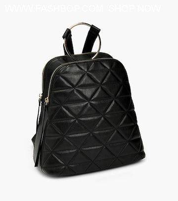 Black Vegan Backpack With Top Ring Detail - Fashion Bop