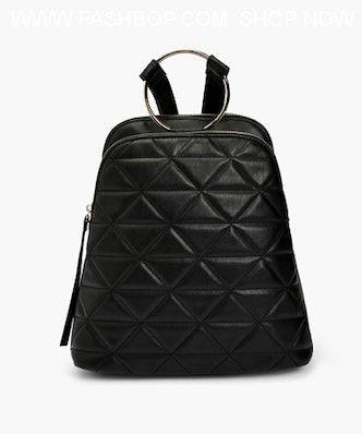 Black Vegan Backpack With Top Ring Detail - Fashion Bop