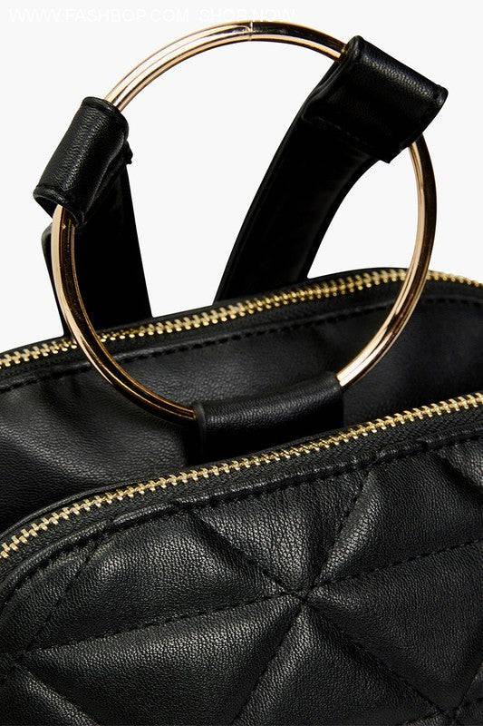 Black Vegan Backpack With Top Ring Detail - Fashion Bop