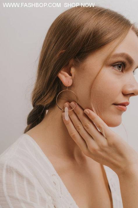 Love Stone Rose Quartz Hoops - Fashion Bop