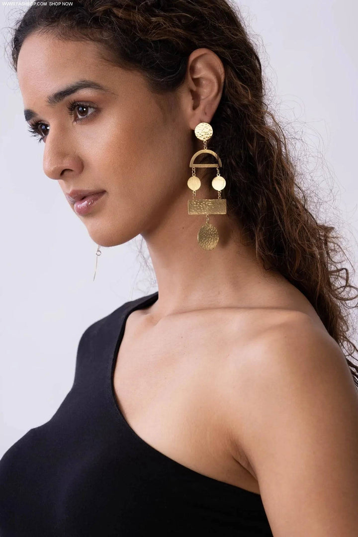 Gold Hammered Statement Earring - Fashion Bop