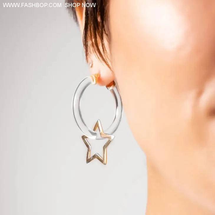 Star charm lucite hoops - Fashion Bop