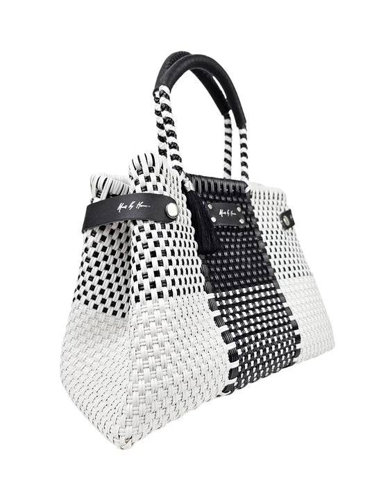 Sustainable Lux Black & White Color-block Handbag - Fashion Bop