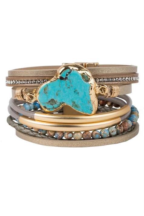 Turquoise Leather Cuff - Fashion Bop