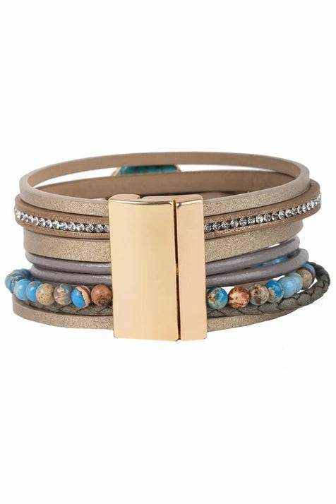 Turquoise Leather Cuff - Fashion Bop