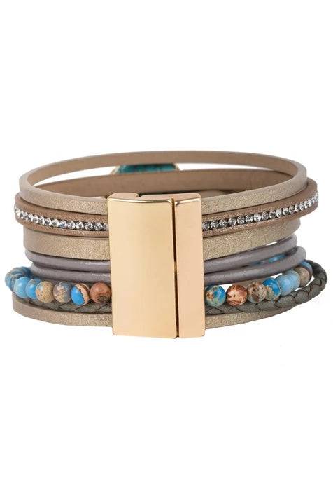 Turquoise Leather Cuff - Fashion Bop