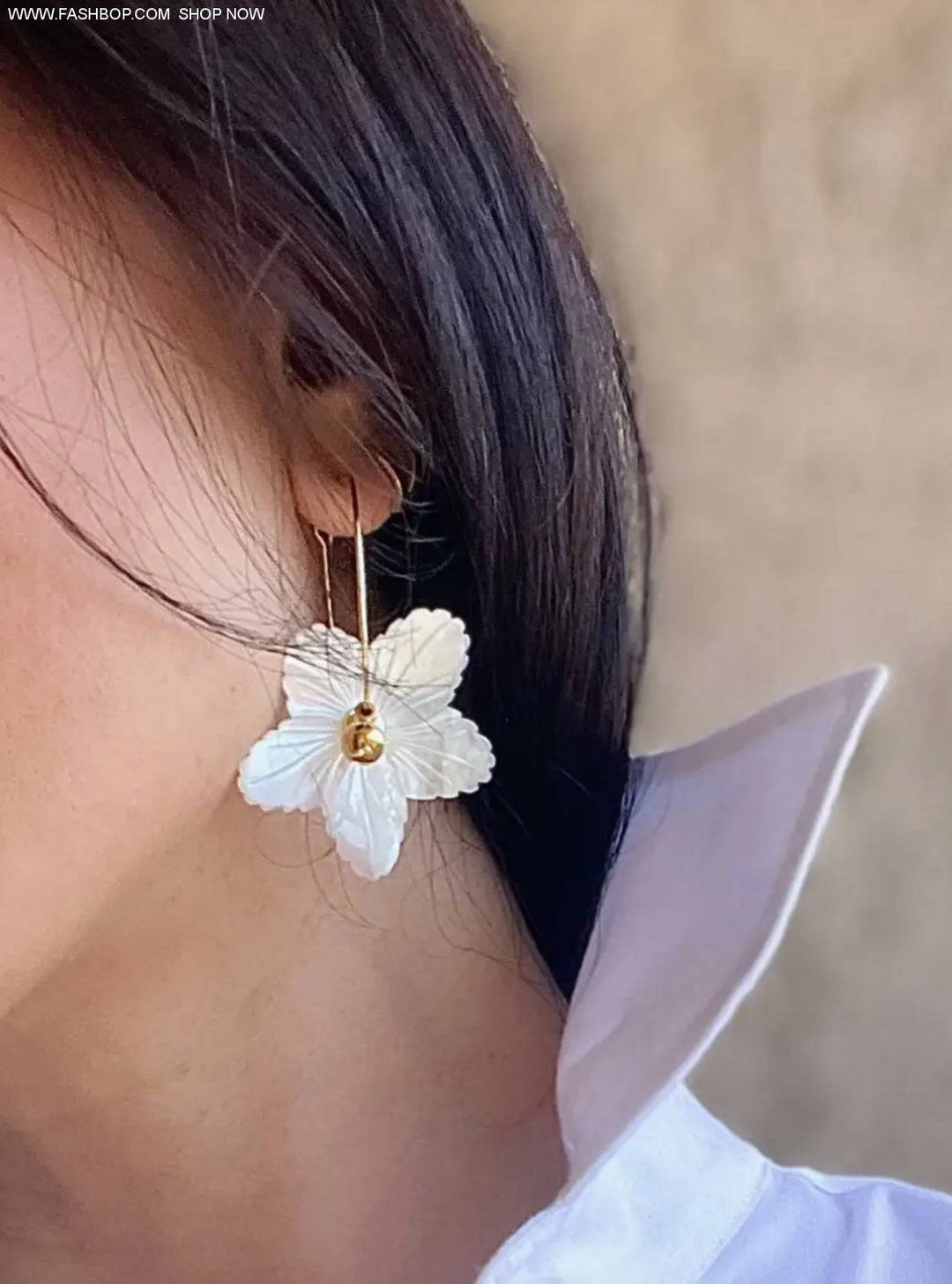 Pearl Flower Hoop Earring - Fashion Bop