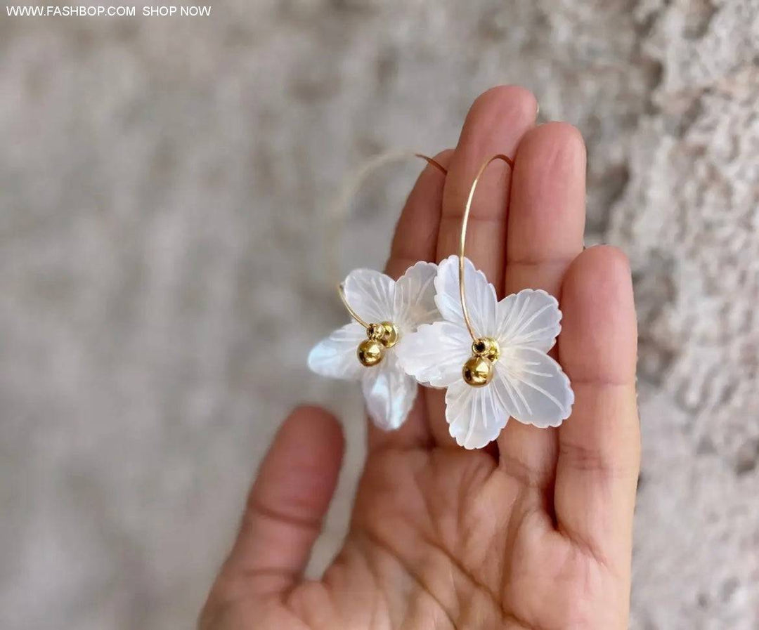 Pearl Flower Hoop Earring - Fashion Bop