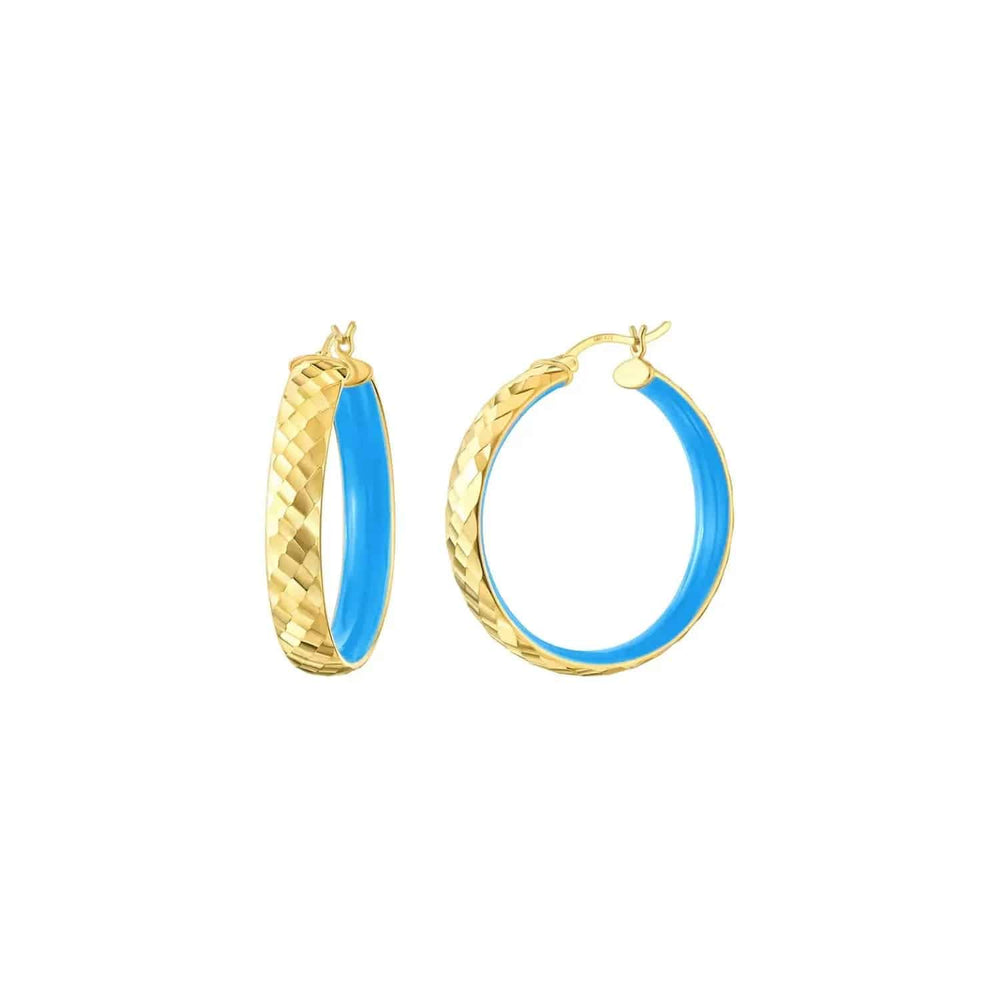 18k Gold Platted Turquoise Enamel Duo Hoop - Fashion Bop