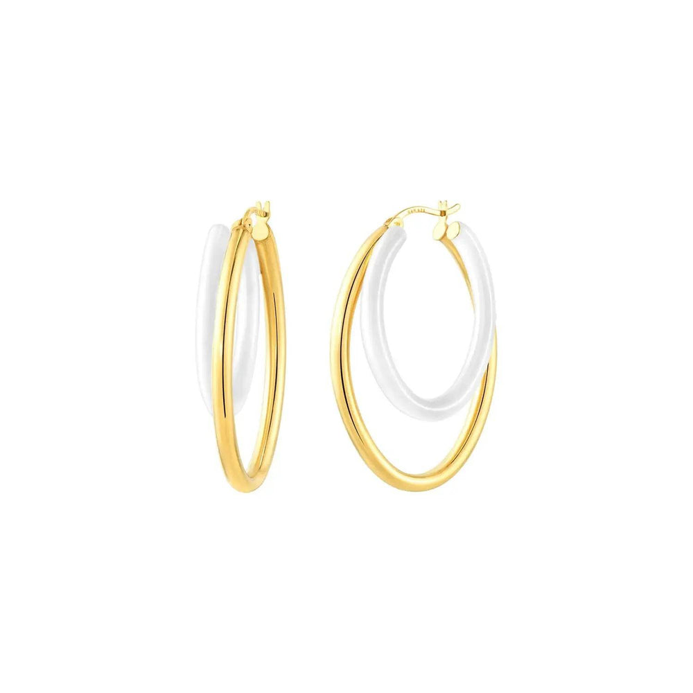 White Enamel Oval Duo Hoop - Fashion Bop