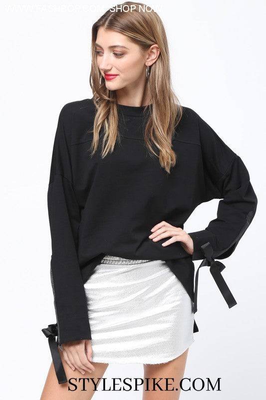 Black Bow Detail Sweatshirt - Fashion Bop