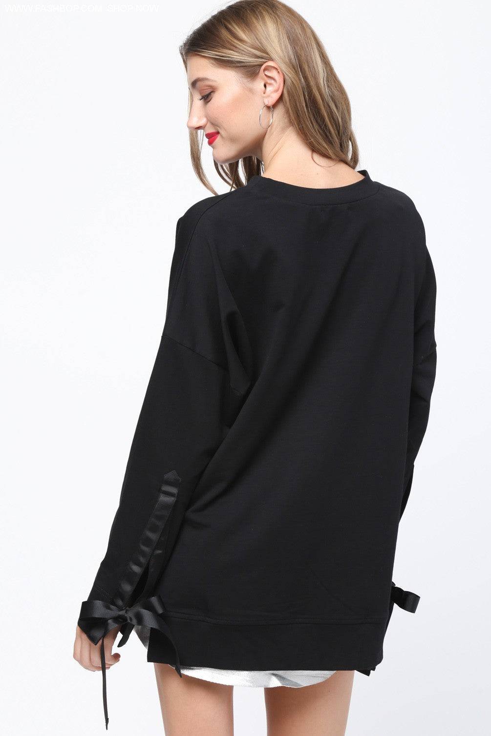 Black Bow Detail Sweatshirt - Fashion Bop