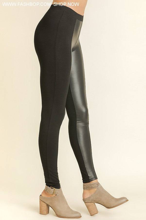 Black on Black Faux Leather Legging - Fashion Bop