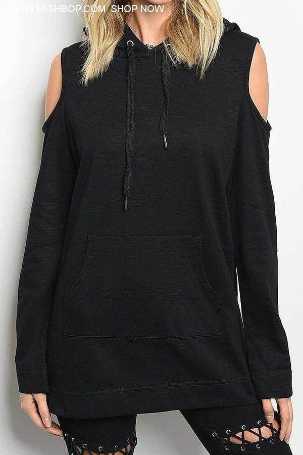 Cold Shoulder Hoodie - Fashion Bop