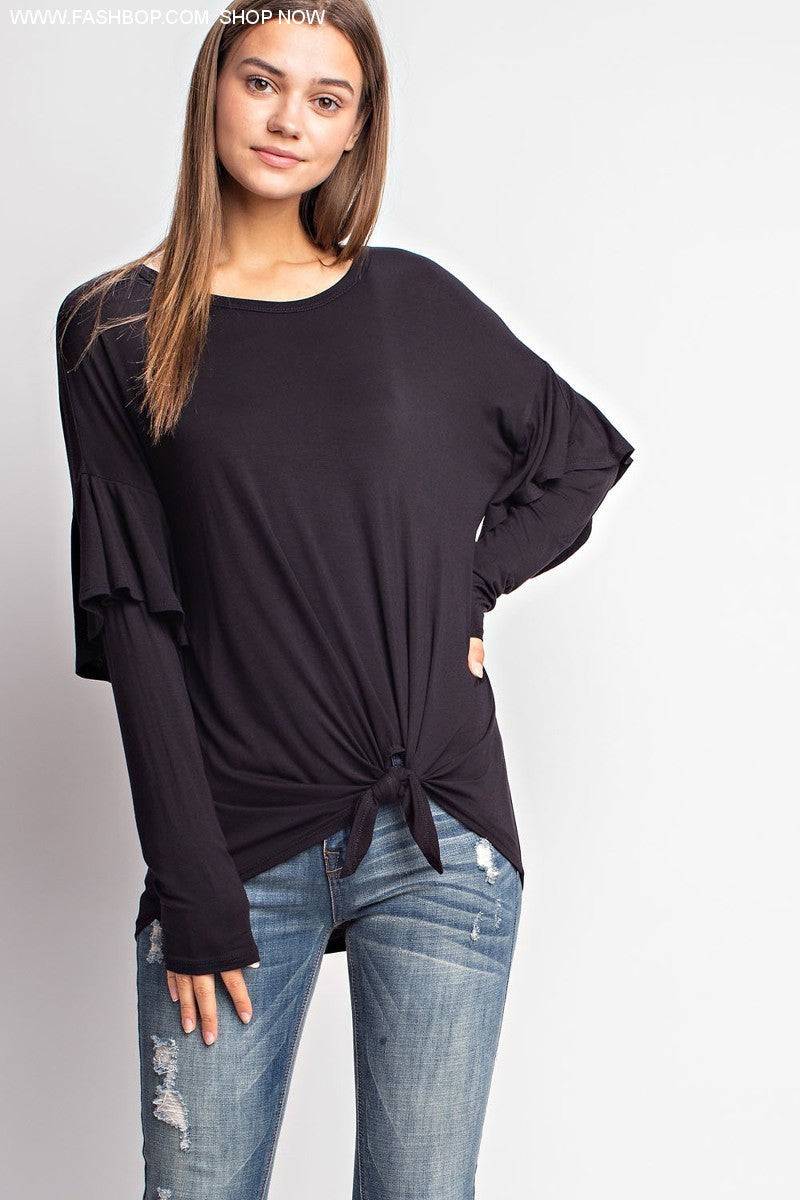 Eco-friendly Black Ruffle Long Sleeve - Fashion Bop