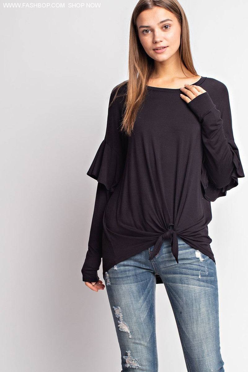 Eco-friendly Black Ruffle Long Sleeve - Fashion Bop