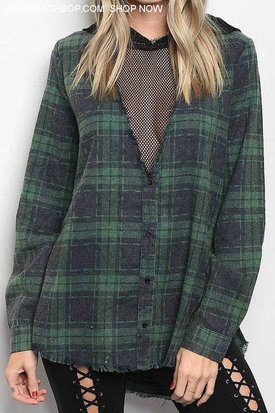 Flannel Mesh Hoodie - Fashion Bop