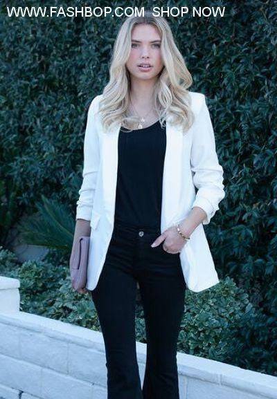 OFF WHITE TUCKED SLEEVE BLAZER WITH POCKET DETAIL - Fashion Bop