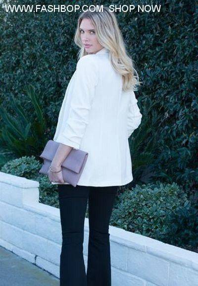 OFF WHITE TUCKED SLEEVE BLAZER WITH POCKET DETAIL - Fashion Bop