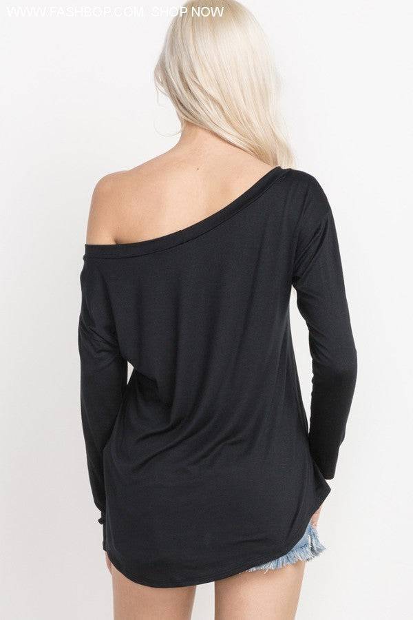 Black Off The Shoulder Long Sleeve - Fashion Bop