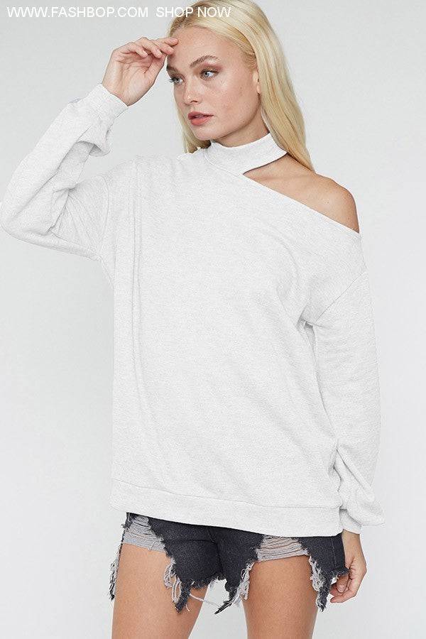 Open Shoulder Sweatshirt Look - Fashion Bop