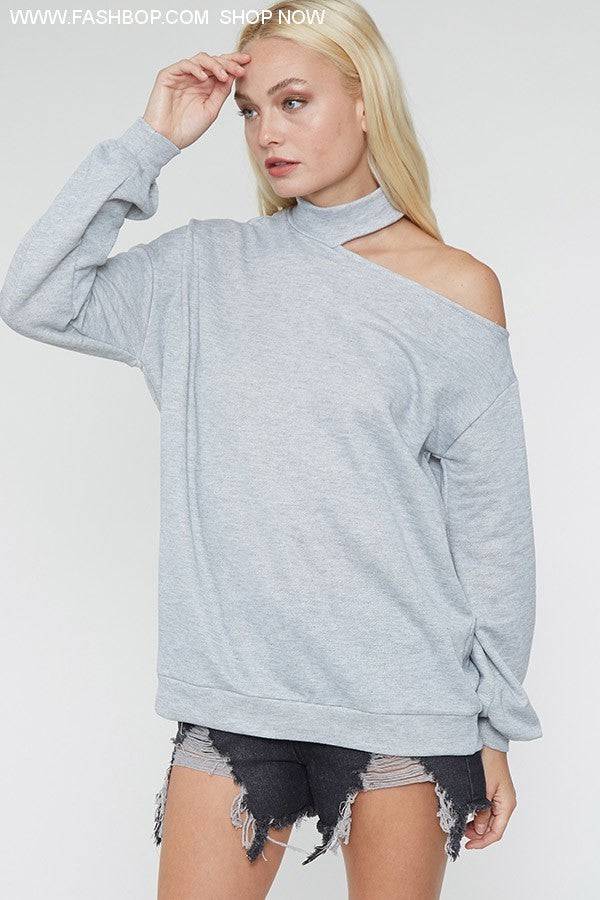 Open Shoulder Sweatshirt Look - Fashion Bop