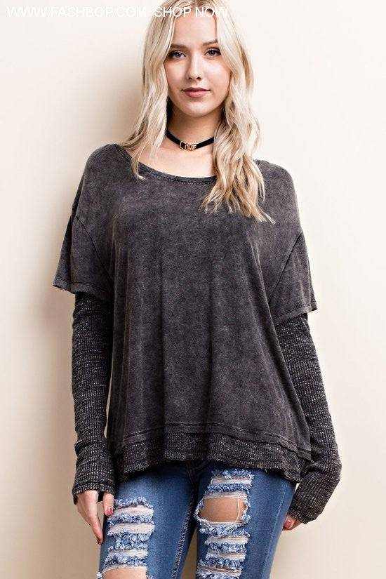 Mineral Washed Long Sleeve - Fashion Bop