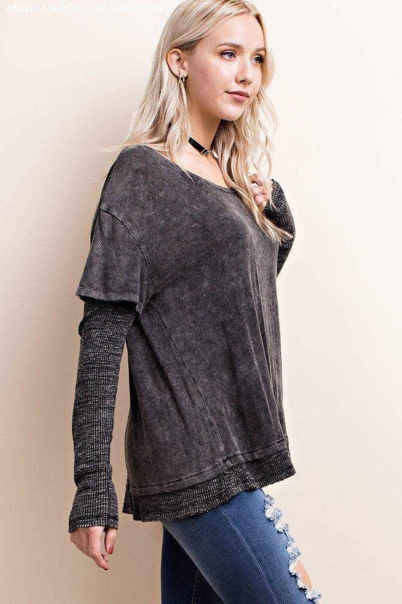 Mineral Washed Long Sleeve - Fashion Bop