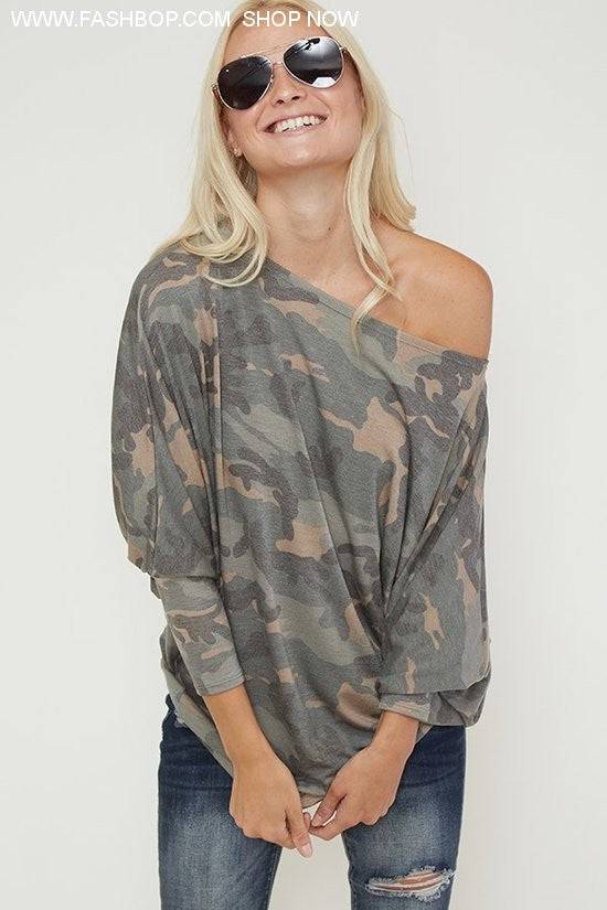 Reveal Off The Shoulder Camo - Fashion Bop