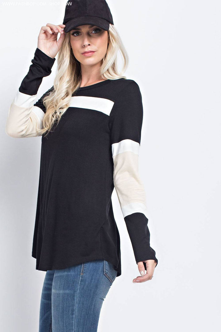 So Soft Color Block Long Sleeve - Fashion Bop