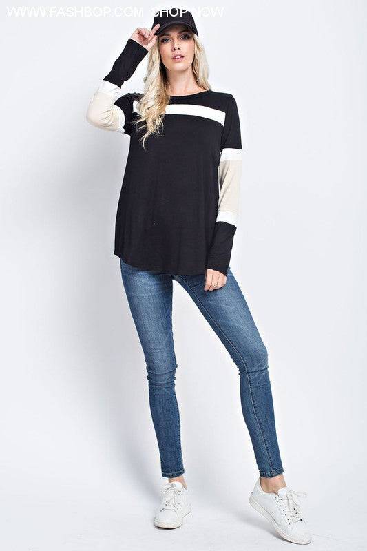 So Soft Color Block Long Sleeve - Fashion Bop