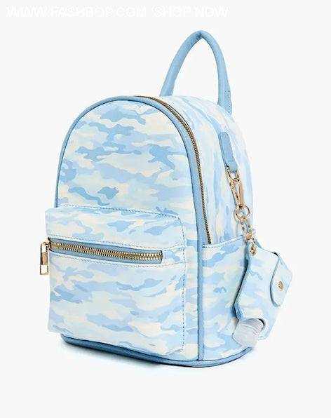 Sky Blue Mini Camo Backpack - Fashion Bop