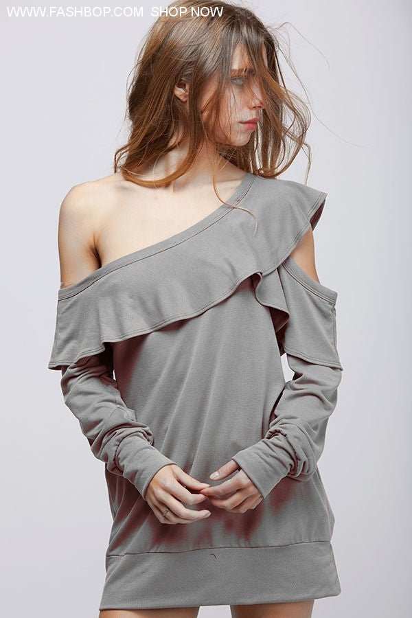 Gray Reveal Shoulder Tunic,,