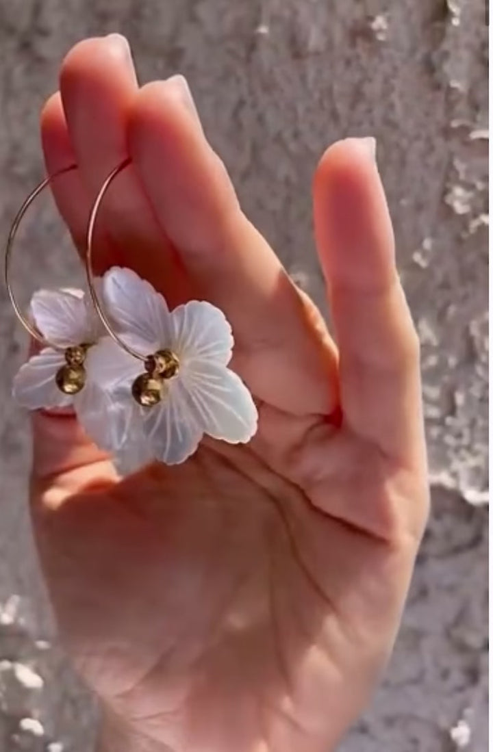 Pearl Flower Hoop Earring